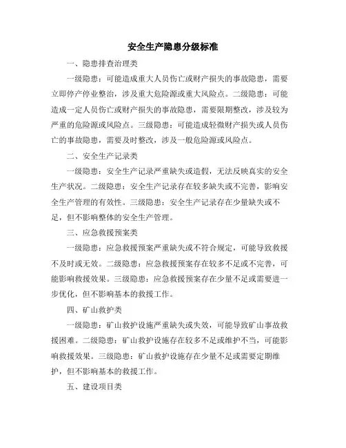 安全生产隐患分级标准