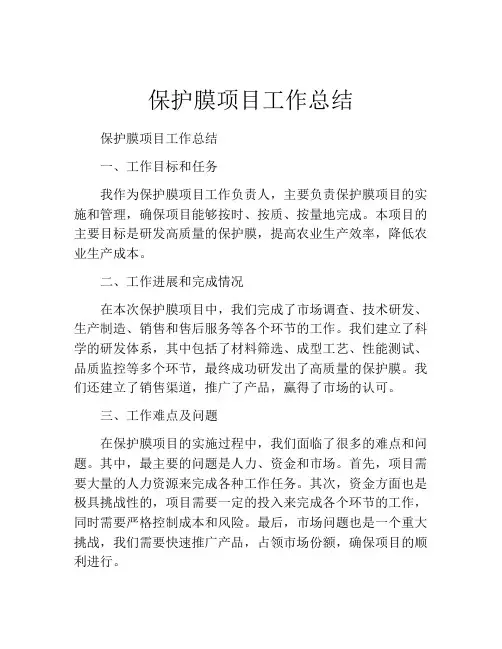 保护膜项目工作总结