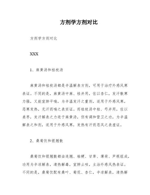 方剂学方剂对比