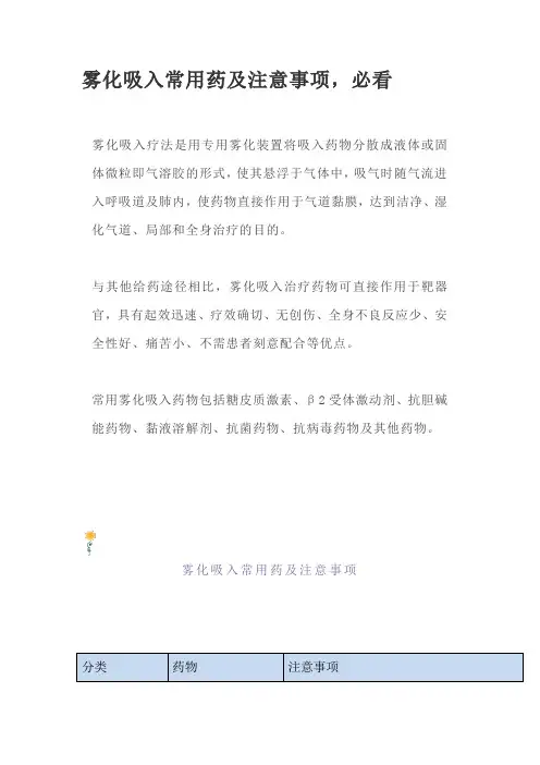 雾化吸入常用药及注意事项,必看