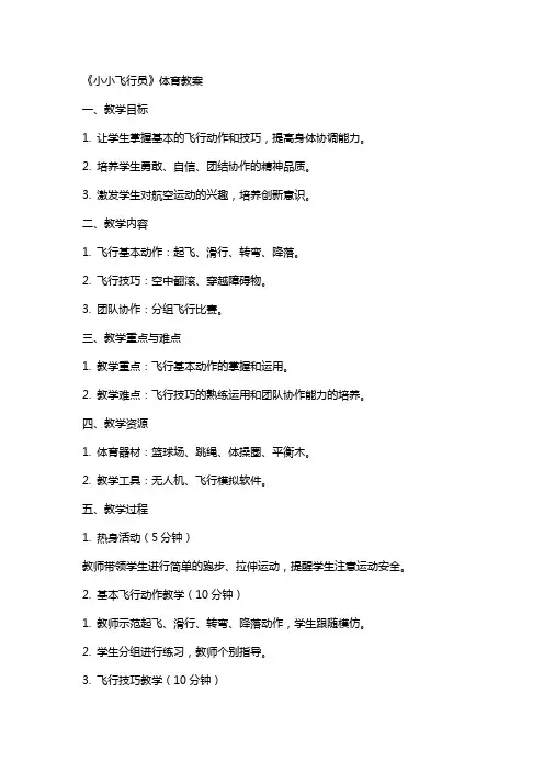 《小小飞行员》体育教案