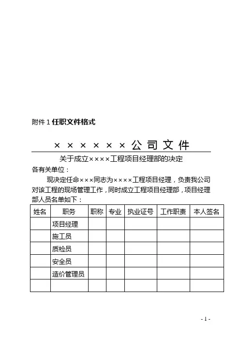 任职文件格式