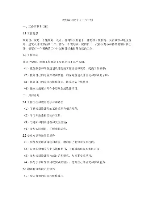 规划设计院个人工作计划