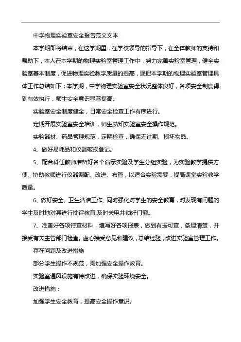 中学物理实验室安全报告范文文本