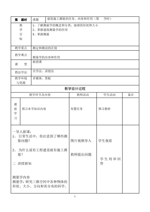 建筑施工测量的任务、内容和作用(