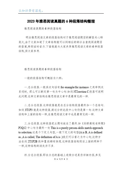 2023年雅思阅读真题的6种段落结构整理