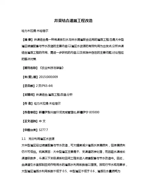 井渠结合灌溉工程改造