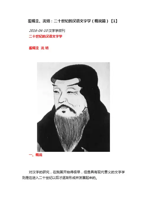 裘锡圭、沈培：二十世纪的汉语文字学（概说篇）【1】