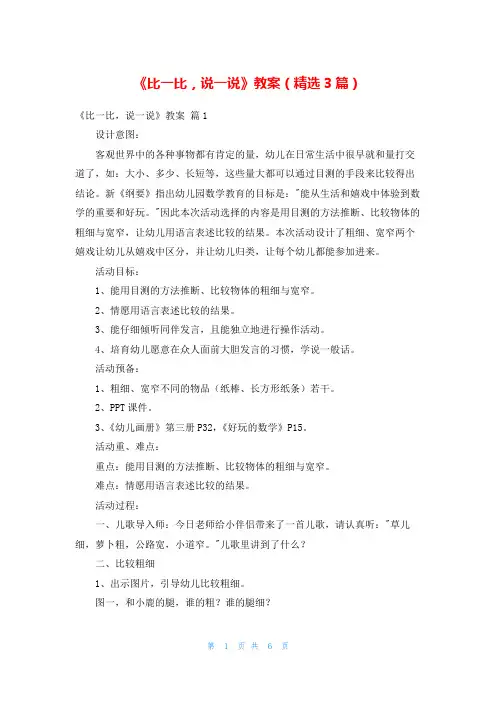《比一比,说一说》教案(精选3篇)
