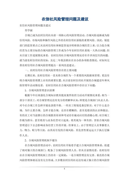农信社风险管理问题及建议