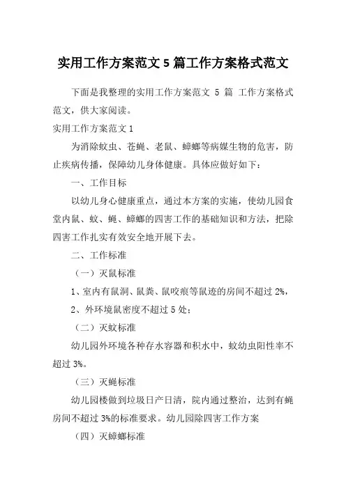 实用工作方案范文5篇工作方案格式范文
