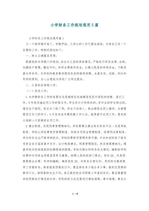 小学财务工作规划通用5篇