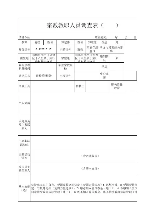 宗教教职人员调查表