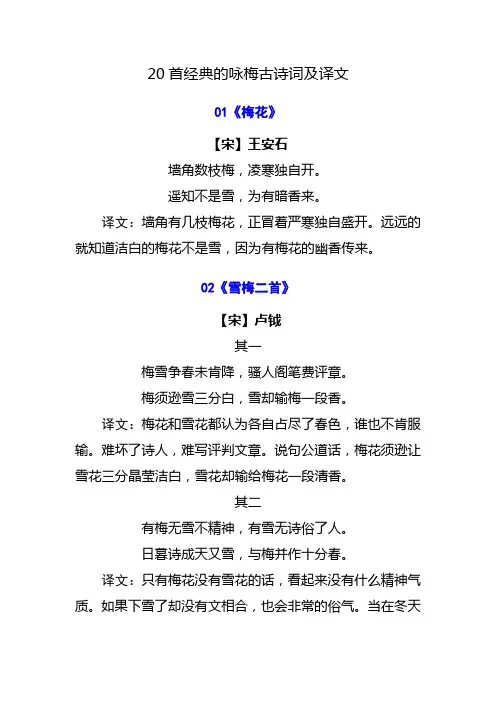 20首经典的咏梅古诗词及译文