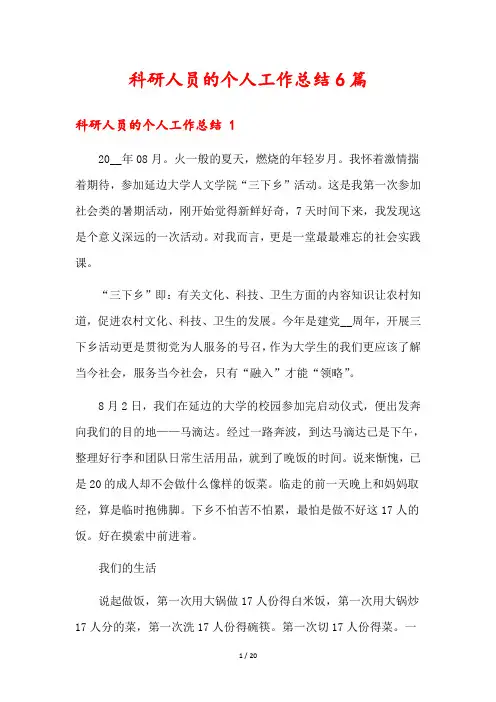 科研人员的个人工作总结6篇