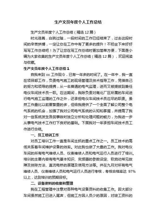 生产文员年度个人工作总结（精选12篇）
