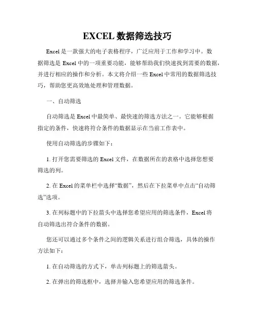 EXCEL数据筛选技巧