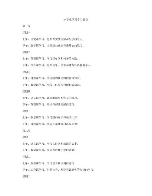 小学生两周学习计划