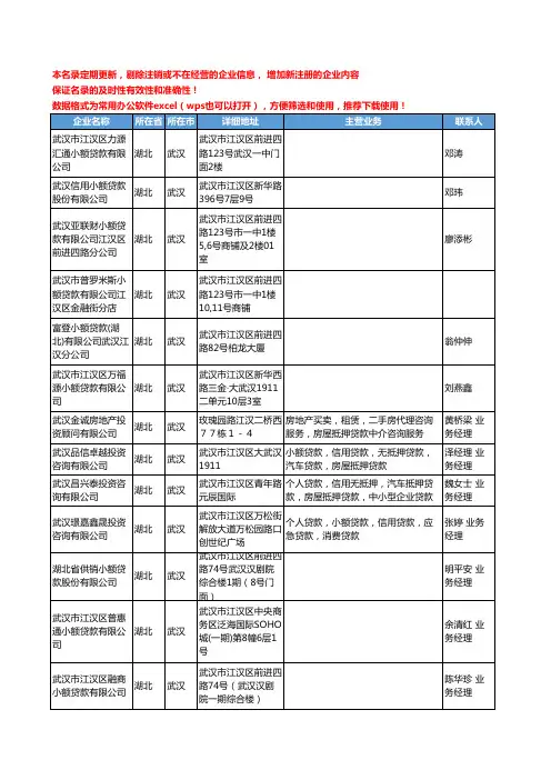 2020新版湖北省武汉贷款工商企业公司名录名单黄页联系方式大全119家