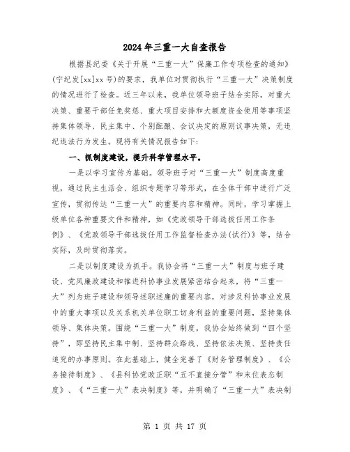 2024年三重一大自查报告(五篇)