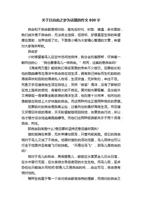 关于以自由之梦为话题的作文800字