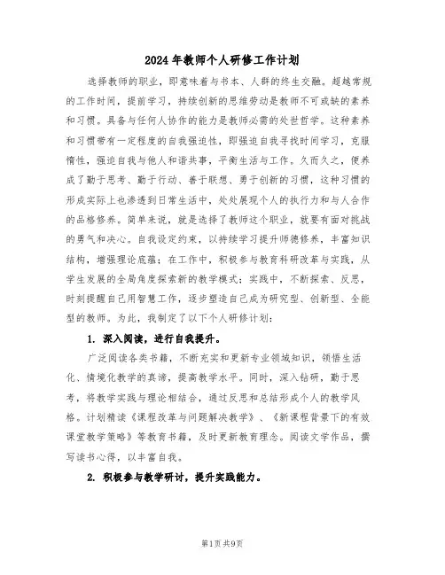 2024年教师个人研修工作计划（五篇）