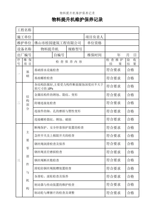 物料提升机维护保养记录
