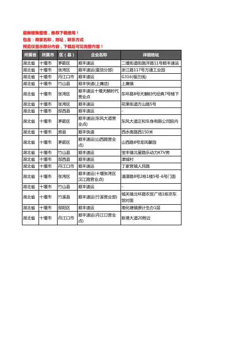 新版湖北省十堰市顺丰快递企业公司商家户名录单联系方式地址大全18家
