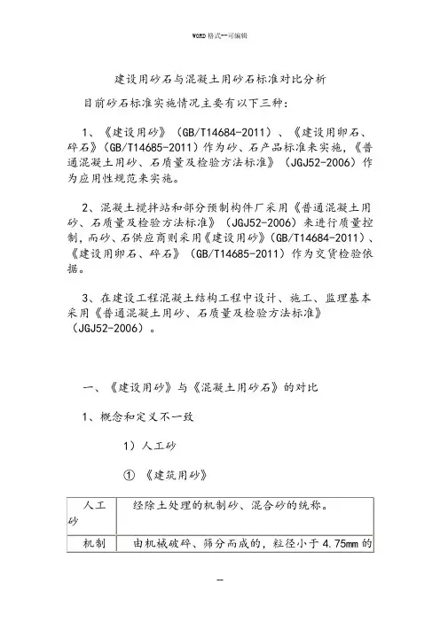 建设用砂、石与混凝土用砂石标准对比分析