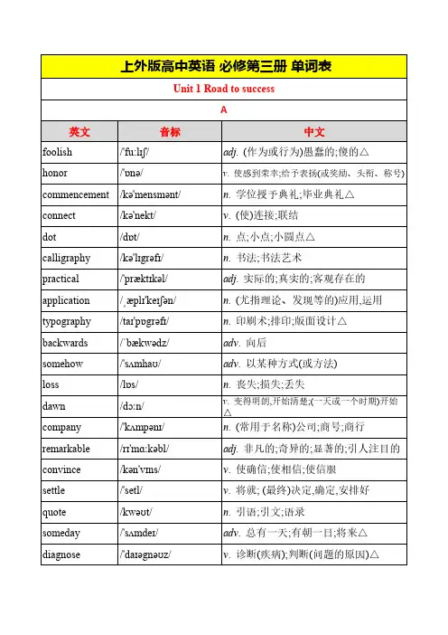 2024上外版新教材高中英语必修三全册单词表(精校打印版)全文