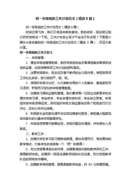 初一年级组的工作计划范文（精选5篇）