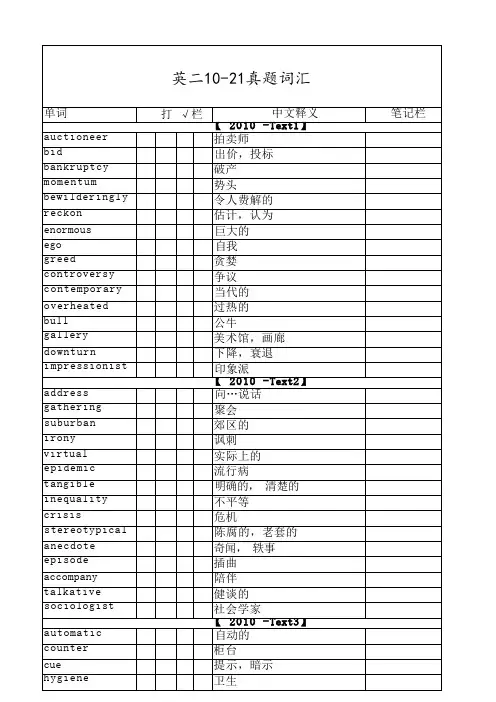【考研英语】英语10-21年真题单词背诵本