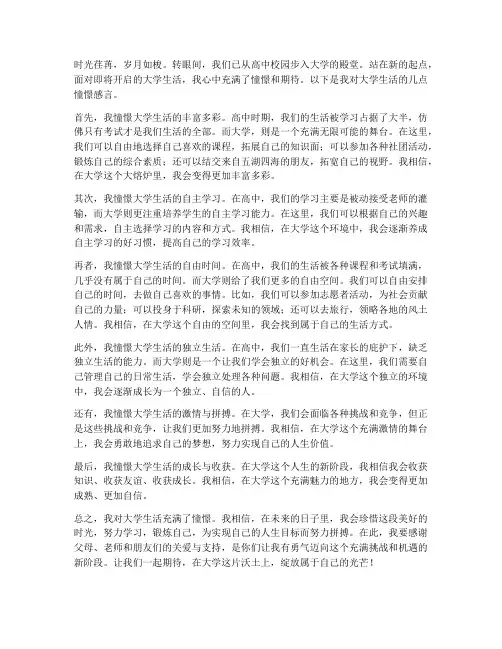 新生对大学生活憧憬感言