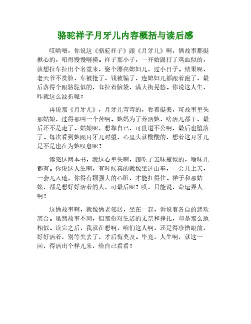 骆驼祥子《月牙儿》内容概括读后感