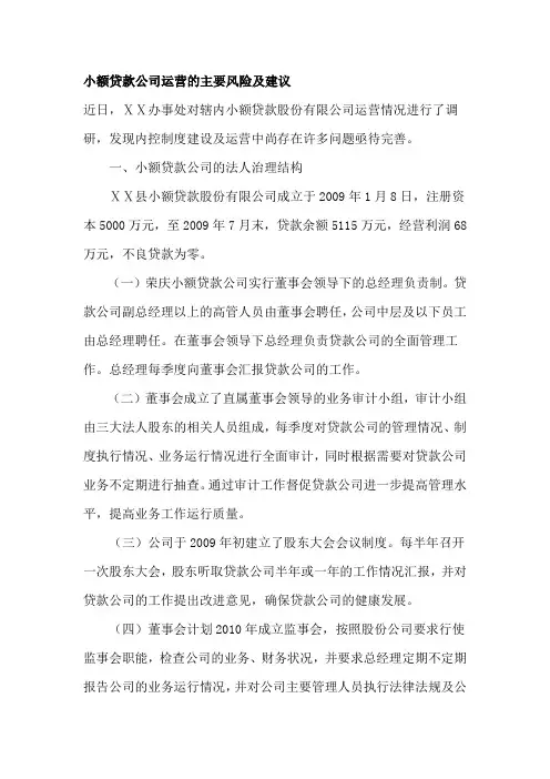 信用社小额贷款公司运行分析