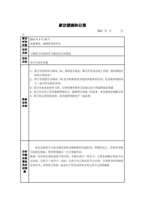 (完整版)家访提纲和记录