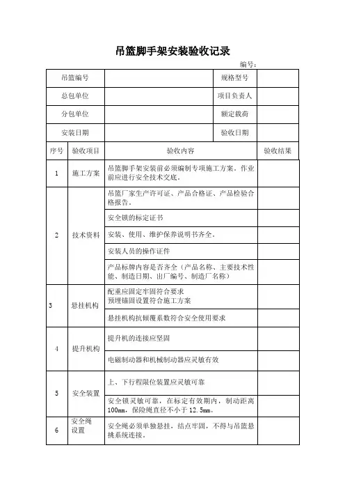 吊篮脚手架安装验收记录
