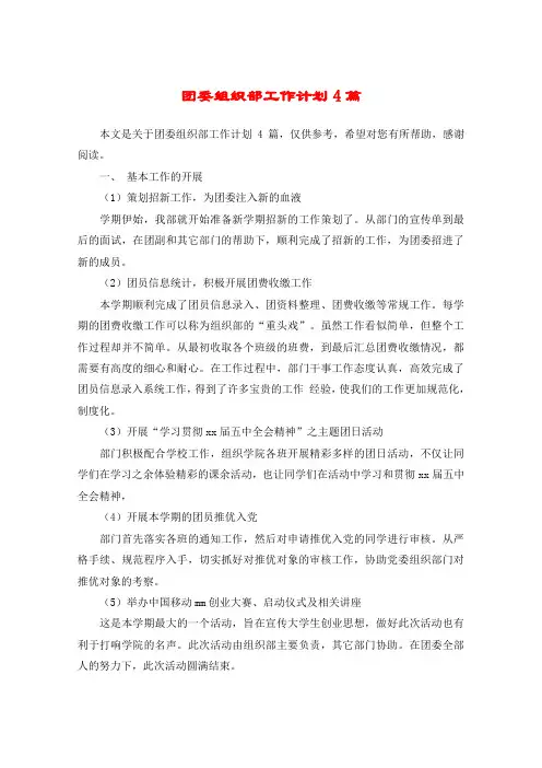 团委组织部工作计划4篇