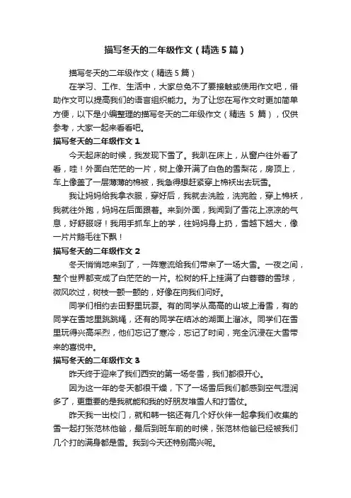 描写冬天的二年级作文（精选5篇）