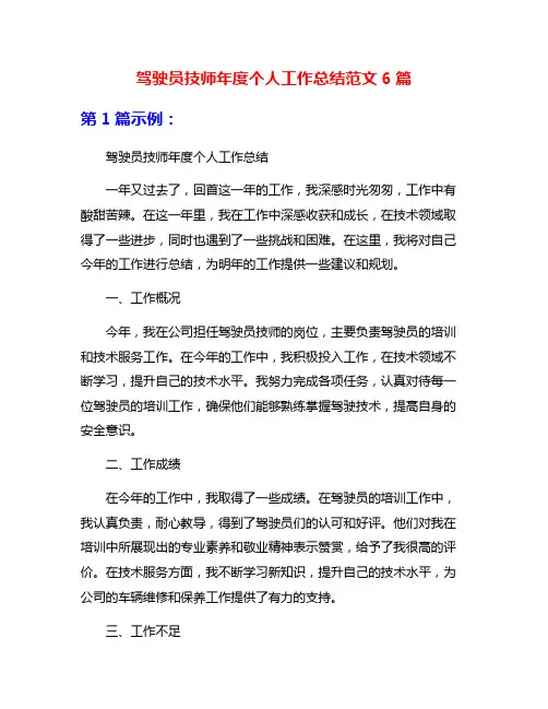 驾驶员技师年度个人工作总结范文6篇