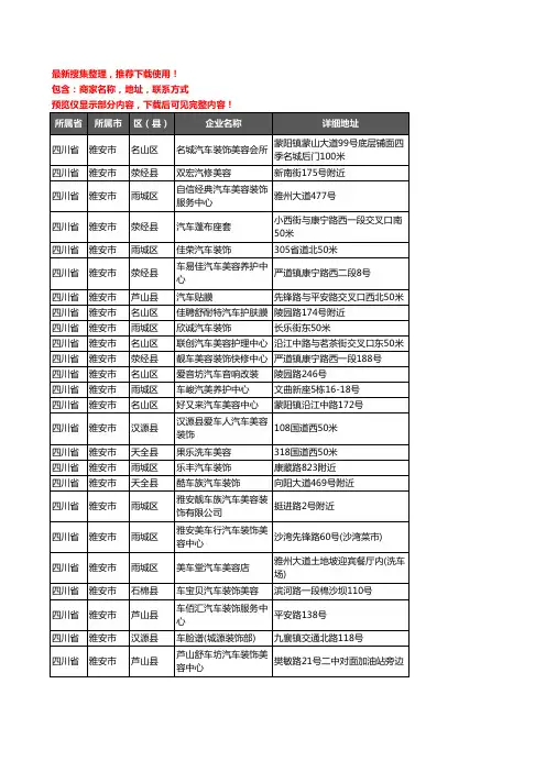 新版四川省雅安市汽车美容企业公司商家户名录单联系方式地址大全157家