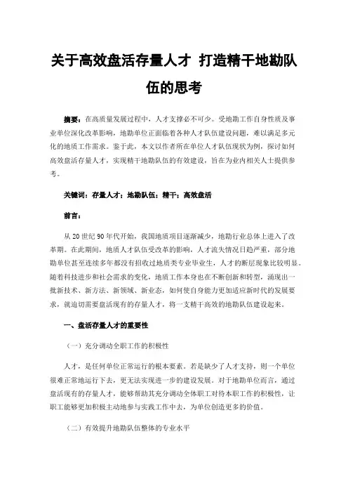 关于高效盘活存量人才打造精干地勘队伍的思考