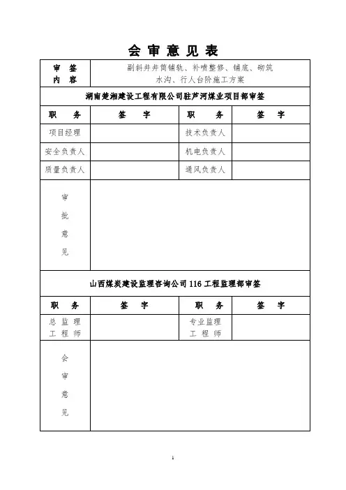 副斜井井筒复喷、底板硬化、水沟砌筑、行人台阶施工安全技术措施(改)