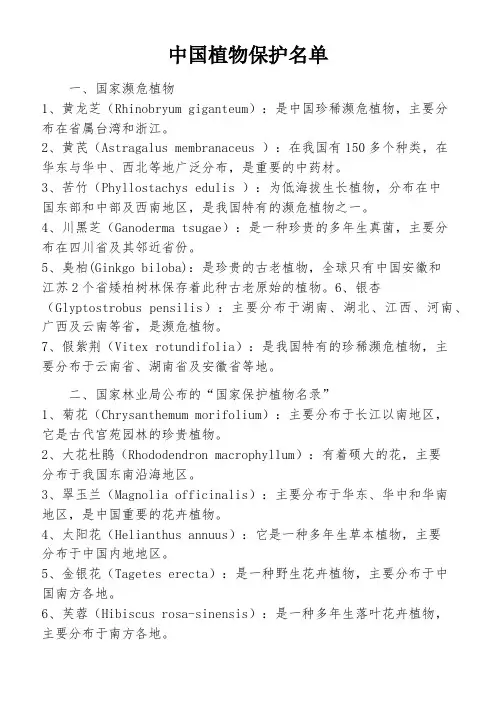 中国植物保护名单