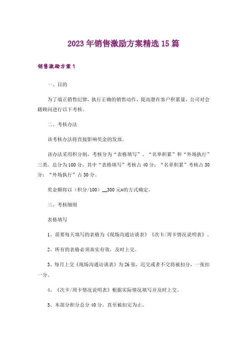 2023年销售激励方案精选15篇