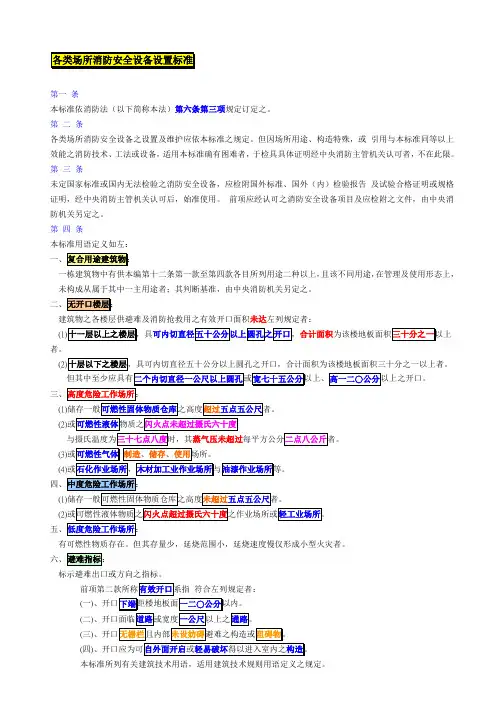 各类场所消防安全设备设置标准