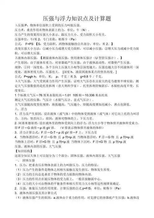 压强与浮力知识点及计算题