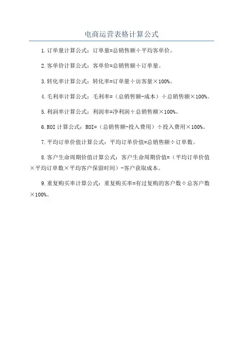 电商运营表格计算公式