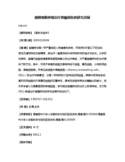 嗅鞘细胞移植治疗脊髓损伤的研究进展