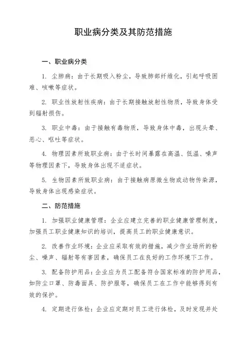 职业病分类及其防范措施
